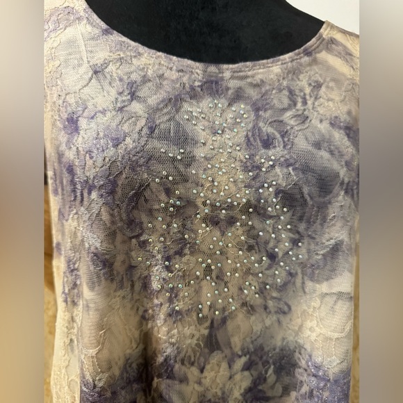 Frazzle Cream lace and Purple floral with rhinestones Lined Blouse size Large - Picture 7 of 9